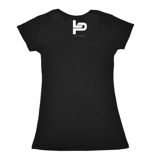 Live In The Pump Black Chest Logo w/Black Lettering Women's V-Neck Tee