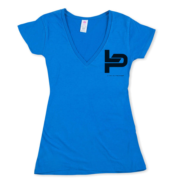 Live In The Pump Black Chest Logo w/Black Lettering Women's V-Neck Tee