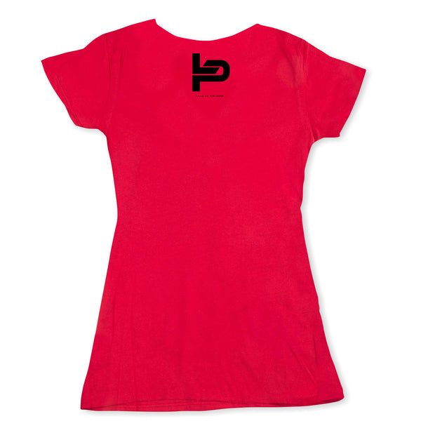 Live In The Pump Black Chest Logo w/Black Lettering Women's V-Neck Tee