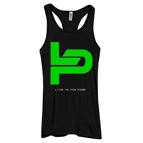 Live in The Pump Green Logo w/Black Lettering Women's Racerback Tank