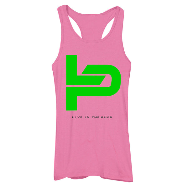 Live in The Pump Green Logo w/Black Lettering Women's Racerback Tank