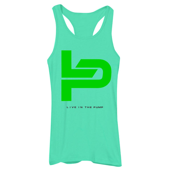 Live in The Pump Green Logo w/Black Lettering Women's Racerback Tank