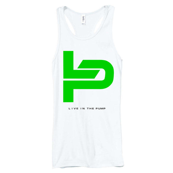 Live in The Pump Green Logo w/Black Lettering Women's Racerback Tank