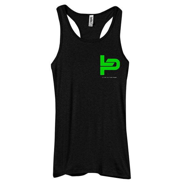 Live in The Pump Green Chest Print Logo Women's Racerback Tank