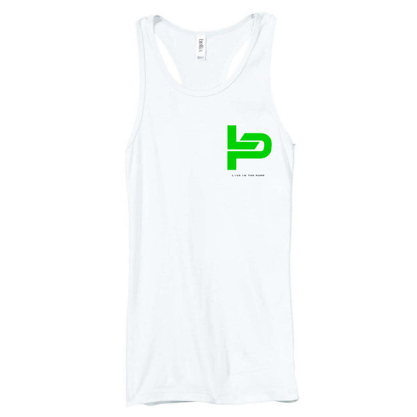 Live in The Pump Green Chest Print Logo Women's Racerback Tank